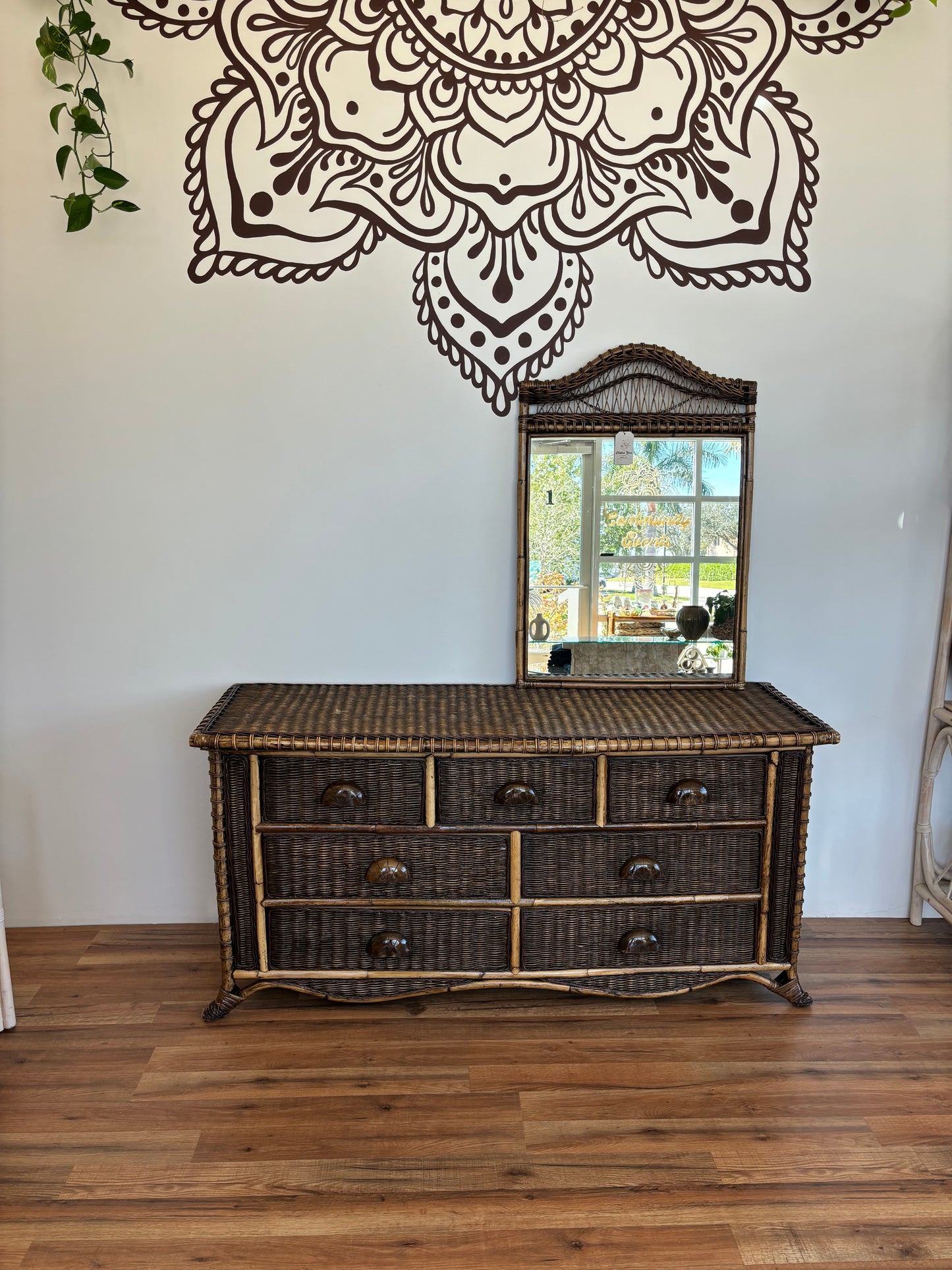 Brown Wicker Dresser