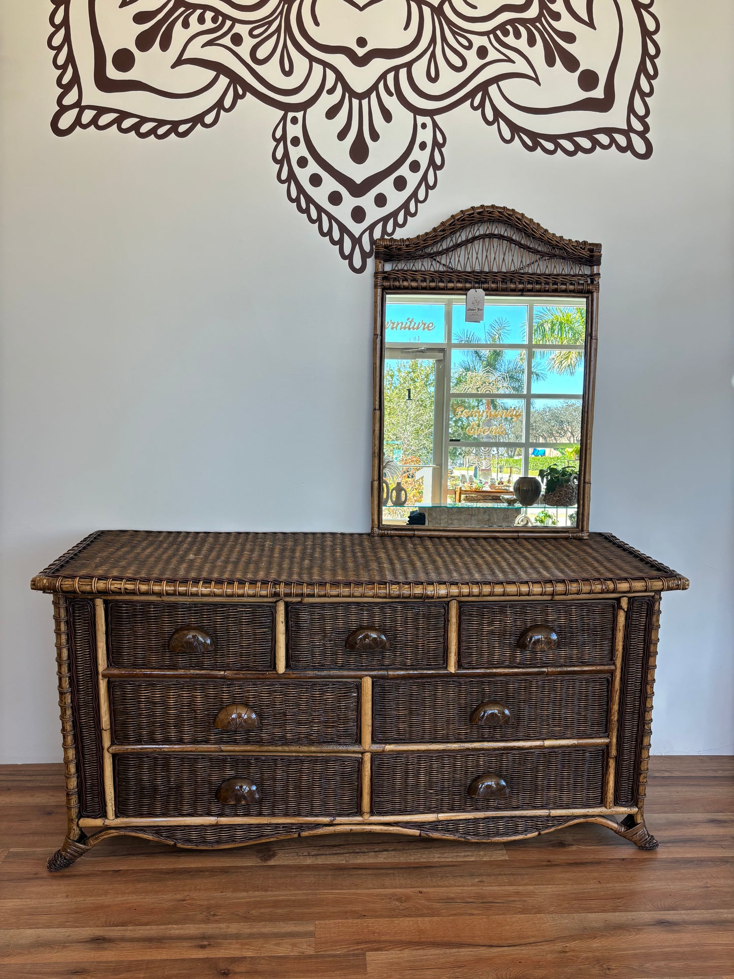 Brown Wicker Dresser