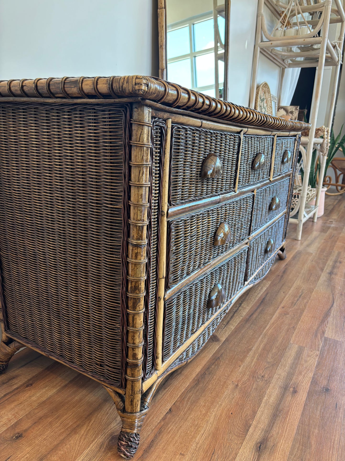 Brown Wicker Dresser