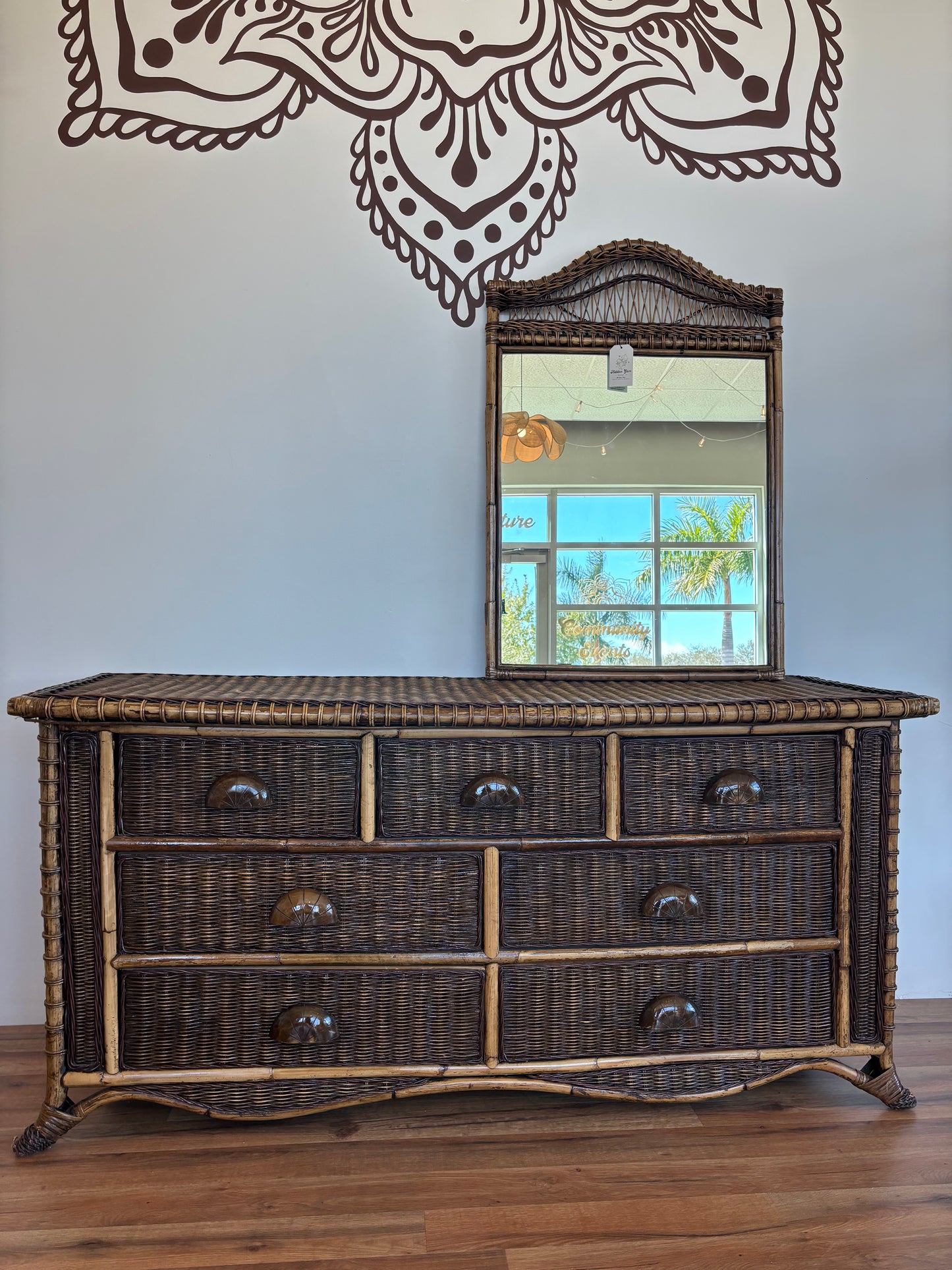 Brown Wicker Dresser