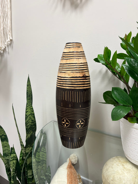 Carved black vase