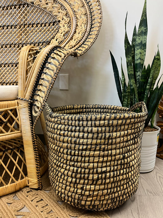 Large Woven Basket W/ Black Detail